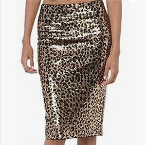 NEW Michael Kors Sequin Pencil Skirt Animal Leopard Print XS